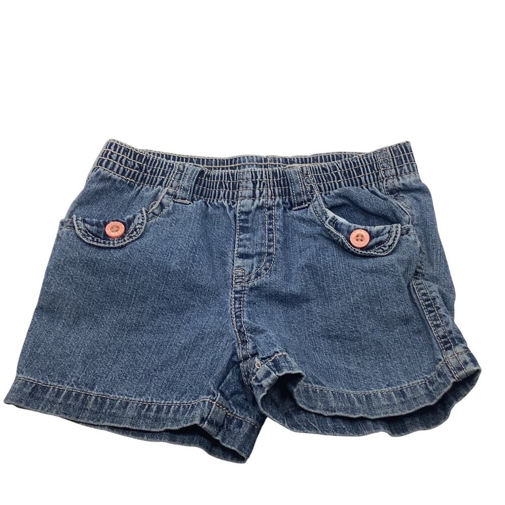 Faded Glory Girls Denim Shorts Size 6 Blue Cotton With Pink Button Accents‎